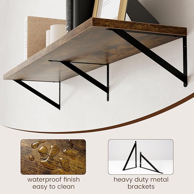 Axeman 12 Inch Deep Floating Shelves for Wall - 48 Inch Wide x 12 Inch Deep Wall Shelves Set of 2 - Rustic Wood Floating Shelves for Living Room