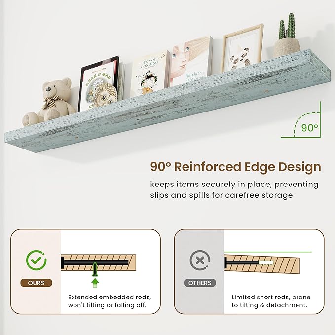 72in Floating Shelves for Wall, 72"W x 9.25"D x 1.5"H, Long Wall Mounted Engineered Wood Shelves with Invisible Brackets for Living Room, Bedroom, Bathroom, Kitchen Decor and Storage, Blue