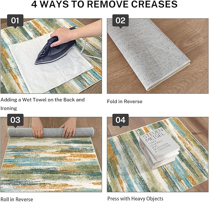 Lansny Modern Abstract Runner Rug 2.6x10, Green Mustard Multi Washable Long Kitchen Runner Non-Slip Soft Hallway Rug Runner Thin Print Faux Wool Carpet for Entryway Bedroom Laundry Room Indoor