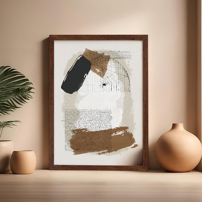 Poster Master Abstract Written Message Poster - Watercolor Print - Note Art - Chic Boho Design - Abstract Illustration - Great Bedroom or Living Room Decor - 16x20 Brown Framed