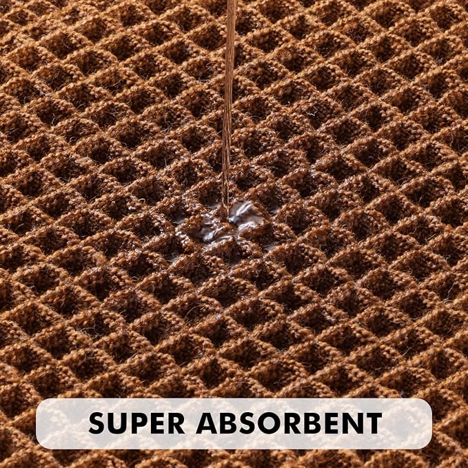 MIULEE Set of 2 Waffle Bathroom Rugs, Terracotta Boho Bath Rug Super Absorbent, Non Slip Washable Ultra Soft Rubber Backed Shower Bath Mats for Floor, Tub, Looped Design, Caramel, 17"x24"+18"x30"