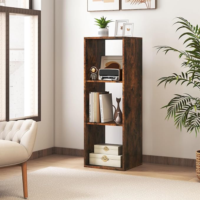 Tangkula 3-Cube Bookcase, 4-Tier Bookshelf with Open Compartments, Freestanding Cube Storage Organizer with Anti-Toppling Kits, Modern Display Shelf for Living Room, Study (2, Rustic Brown, 3-Cube)