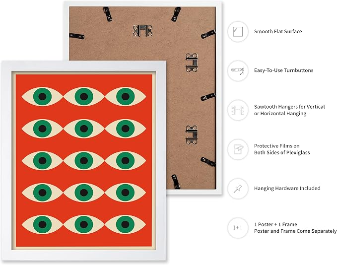 Poster Master Bauhaus Poster - Red Evil Eye Print - Graphic Design Art - Eye Art - Geometric Art - Chic Boho Art - Mid Century Modern Art - Living Room or Bedroom Wall Decor - 11x14 White Framed