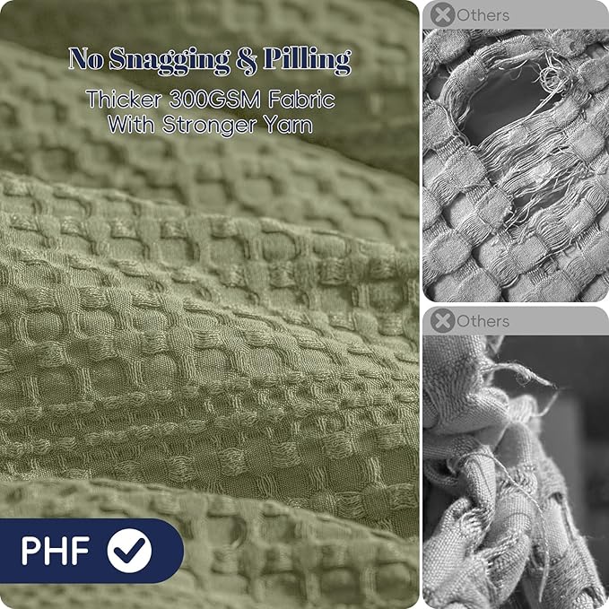 PHF Soft Waffle Comforter Set Twin Size- Comfy Breathable Waffle Weave Comforter with 1 Pillow Shams, 2 Pieces Less Snagging Lightweight Textured Bedding Set for All Season, Olive Green