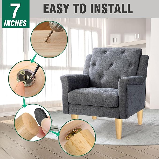 FoDau770 Rubber Wood Furniture Legs 7 Inches, Straight Tapered Wood Feet Mid Century Sofa Legs Set of 4, 5/16" UNC Furniture Feet Replacement Parts for Cabinet Couch Dresser Chair Ottoman Table