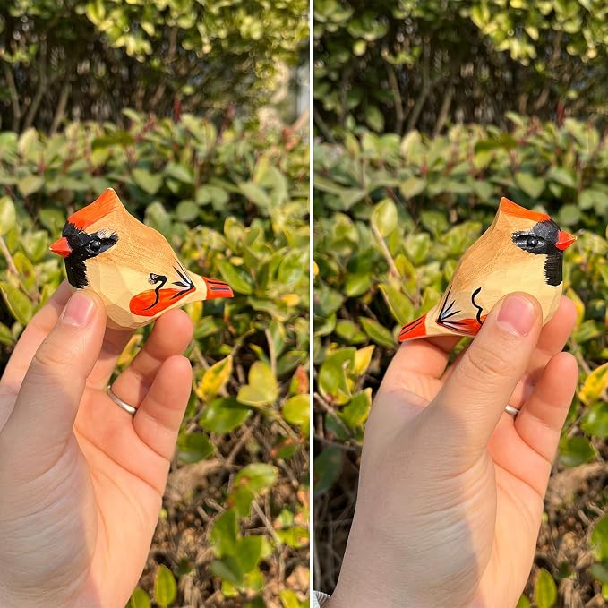 H&Zebrabro Hand Carved Bird Figurines, Hand-Painted Sculpted Wooden Birds, Wood Bird Sculptures for Home Decoration, Hand Crafted Life Like Bird Statues, Ideal Gifts for Bird Lovers (Female Cardinal)