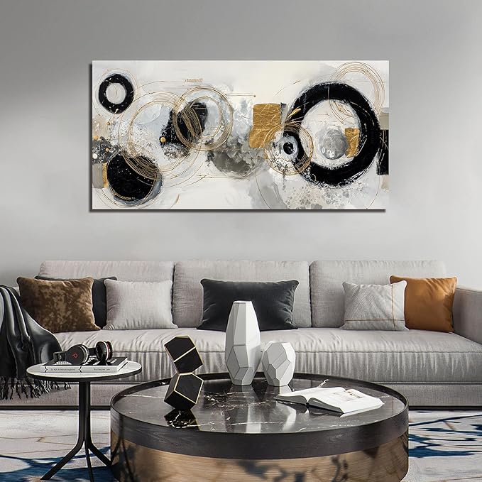 Black White and Gold Prints Wall Decor for Bedroom Abstract Poster Wall Art for Office Large Wall Art for Living Room Size 29 x 58 Inch