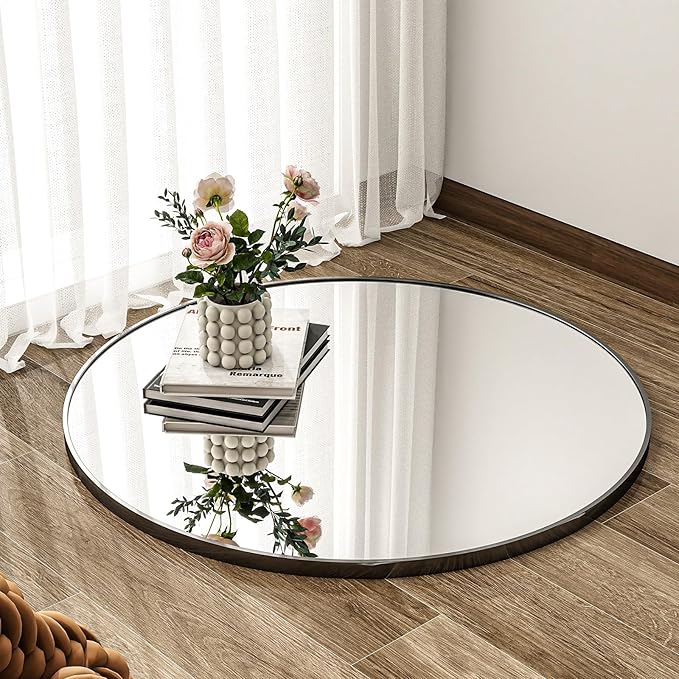 Round Mirror Wall Mounted Mirror - 28" Circle Mirror Bathroom Vanity Mirror with Aluminum Frame for Bedroom Living Room, Entryway Decor Black