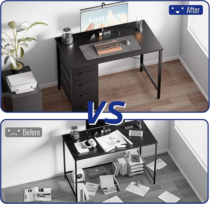 Pamray 32 Inch Computer Desk with 4 Drawers Small Office Desk for Home Bedroom Study Writing Simple Modern Computer Table Marble