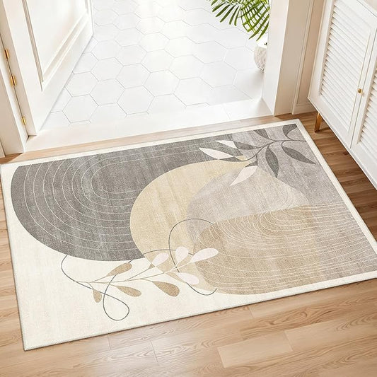 MUJOO 2x3 Washable Rug Small Area Rugs for Entryway Kitchen Bedroom,Boho Non Slip Throw Carpet for Bathroom Entrance Door Mat Mid Century Modern Abstract Botanical Geometric Accent Neutral Beige