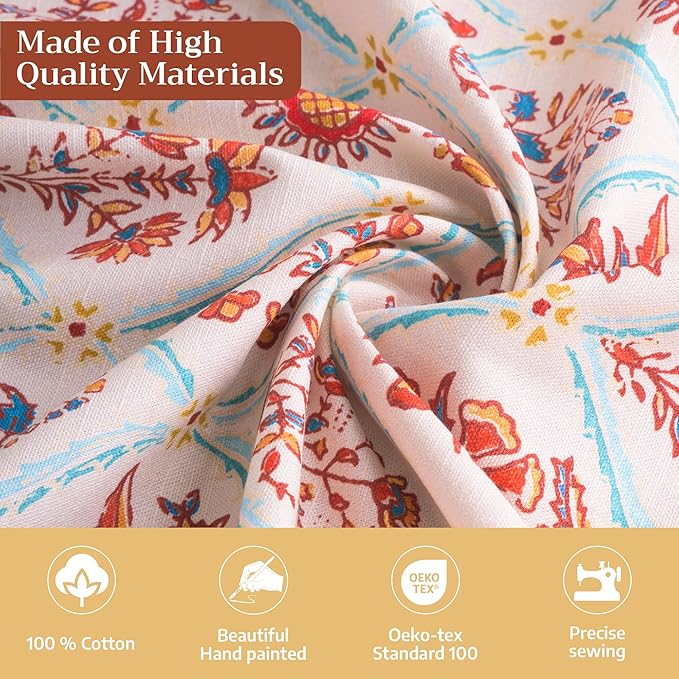 Maison d' Hermine Table Cloth Rectangle Table 100% Cotton 60 x 90 Inches Fall Tablecloth Reusable Everyday Use for Thanksgiving Christmas Decorations Dining Farmhouse Party (Romane)