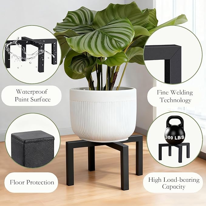 2 Pack 10" Metal Plant Stand Indoor Outdoor, Heavy Duty Plant Stools Indoor, Mid Century Modern Planter Holders, Low Short Plant Pot Stands, Black, Fit 5"-10" Pot (10 INCH)