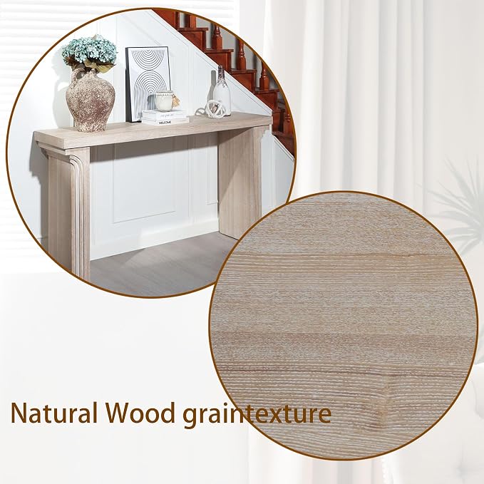 Wood Console Table, 58" Modern Minimalist Long Sofa Table Behind Couch with Uniquely Curved Legs and Engineered Wood Finish for Hallway Entryway Living Room Entrance, Natural