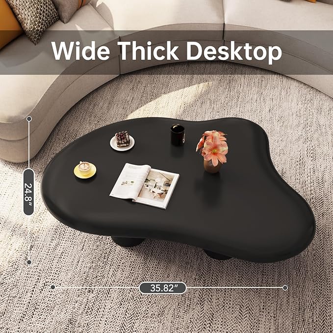 Guyii Cloud-Shaped Coffee Table, Modern Sofa Table with 4 Legs, Black Center Table, Small Irregular Tea Table for Living Room, Easy Assembly