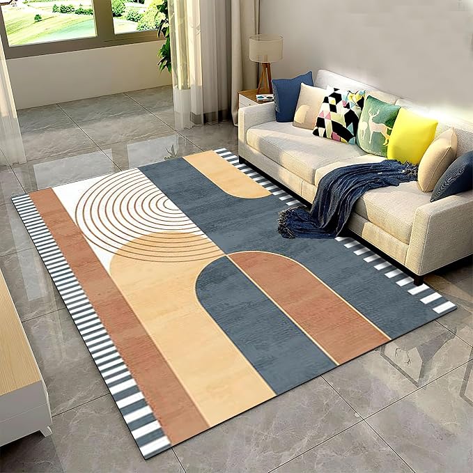 Vintage Modern Mid Century Area Rug, Abstract Geometric Irregular Stripes Non Slip Bedroom Rugs, Breathable Durable Carpet for Indoor Study Living Room Office Decor Rug - 3 ft x 4 ft
