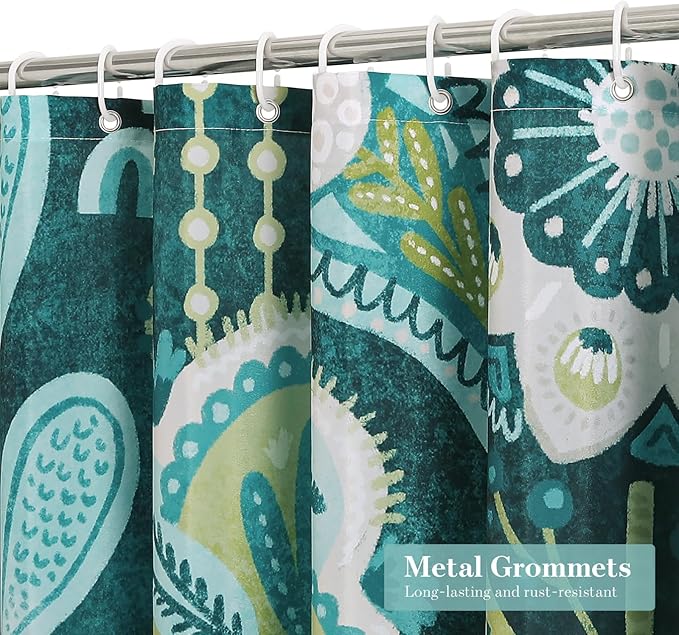 MitoVilla Boho Floral Teal Shower Curtain, Spring Flower Shower Curtains for Chic Elegant Bathroom Decor, Vintage Fabric Cloth Shower Curtain, Summer Colorful Abstract Leaves, 72x72