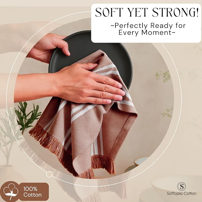 Prewashed Striped Dish Towels 4 Pack, 16x26 Inches, Quick Dry Towels for Kitchen, Durable, Reusable and Absorbent Wash Cloths Set, Washable Fabric, Heavy Duty for Daily Use - Brown