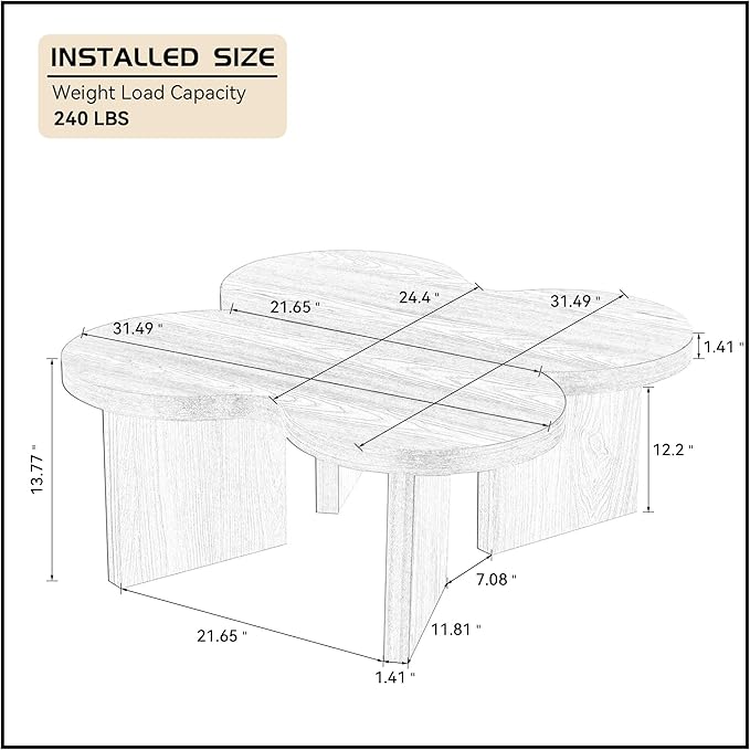 Coffee Table Butterfly Shaped Center Table Wood Modern Accent Table for Living Room Apartment, Oak