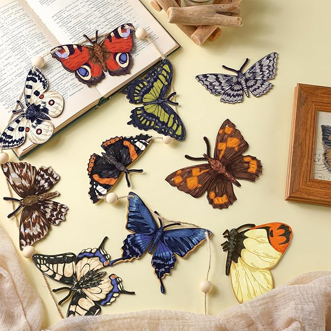 8.2 ft Butterfly Garland Party Decorations Wood Hanging Butterfly Decor Banner Spring Ornaments Animals Garland Crafts Rustic Vintage Retro Banner for Birthday Party Nursery Room Home Decor
