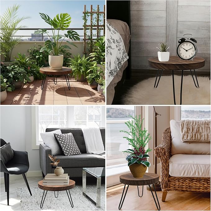 3 Pack Wood Plant Stand Indoor Outdoor, 8'' 10'' 12'' Wooden Planter Stands Fit 5-15 Inch Pot, Plant Stool Flower Pot Stand Gardening Display Pedestals for Decor Living Room Balcony, Office, Patio