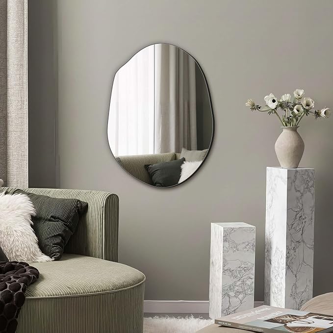 Delma Irregular Wall Mirror, 24"x18" Compact Asymmetrical Cloud Shape, Frameless Decorative Mirror for Bathroom, Bedroom & Hallway, Modern Boho Wall-Mounted