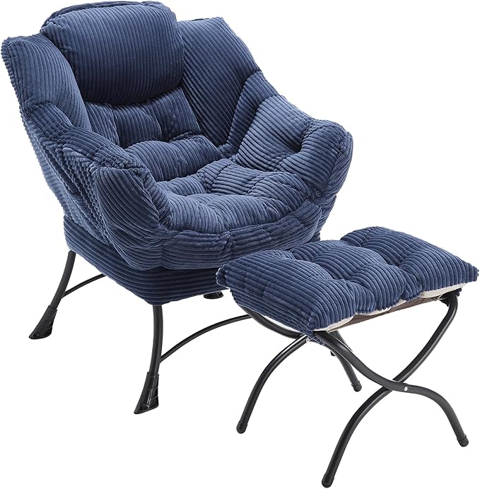 Lazy Chair with Ottoman, Comfy Lounge Chair for Reading, Relaxing, and Napping, Perfect for Living Room, Bedroom, or Office, Navy