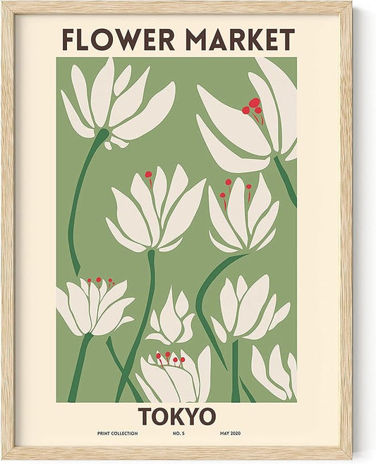 HAUS AND HUES Framed Flower Prints – Matisse Wall Art, Minimalist Floral Decor, Flower Market Poster, Aesthetic Bedroom or Living Room Art (Beige, 12x16)