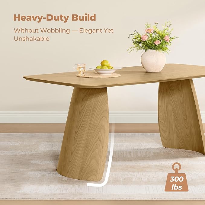 CHITA 71" Modern Dining Table for 6, Rectangle Wood Kitchen & Dining Room Table, Solid Rubberwood Frame, Bentwood Legs, Oak Venner