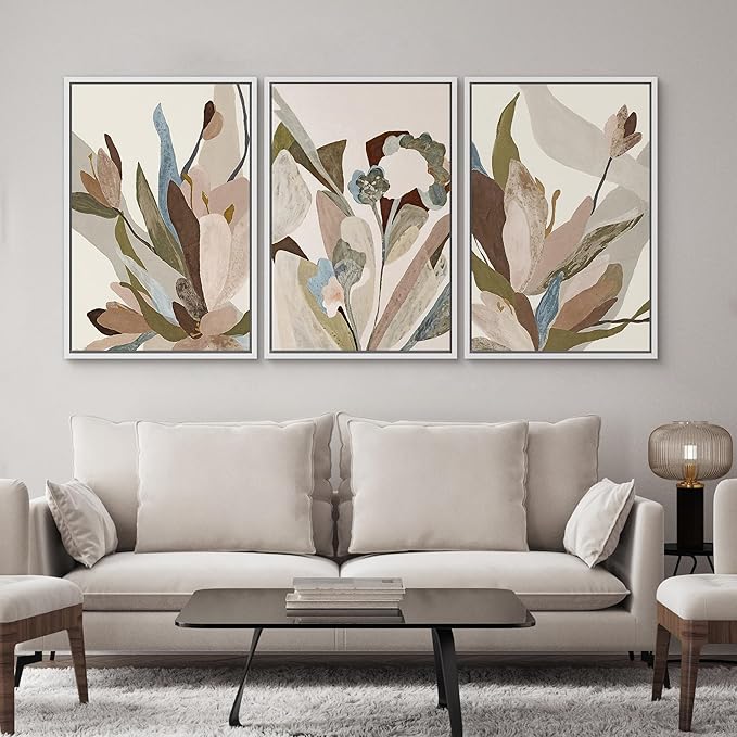 SIGNWIN Framed Canvas Print Wall Art Set Botanical Abstract Earthy Neutral Floral Illustrations Modern Art Decorative Boho Relax/Zen Nordic for Living Room, Bedroom, Office - 24"x36"x3 White