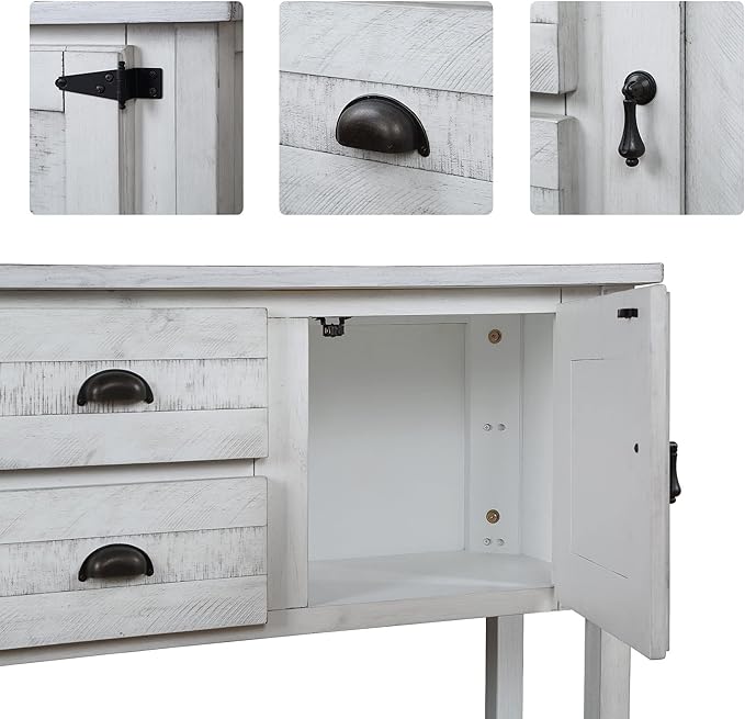 Merax Farmhouse Sideboard Buffet Kitchen Storage Cabinet with Drawers and Doors, Sideboard Storage Cabinet with Open Shelf for Living Room Kitchen Dining Room, Antique White…