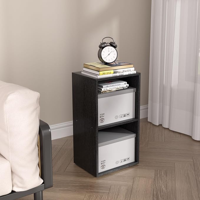Wooden 2 Cube Storage Organizer, 2 Tier Storage Cubes Storage Display Cubby, Versatile Cubes Shelf and Cubby Organizer for Any Space (Black, 2 Cube-W(11.8inch)
