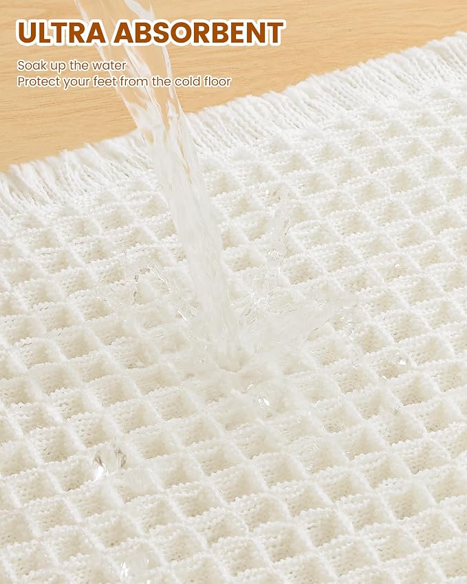 Smiry Waffle Bath Mat 36x24, Extra Soft Absorbent Bathroom Rugs, Non Slip Machine Washable Quick Dry Bath Rugs for Bathroom Floor, Tub, Shower, Home Decor Accessories, Cream