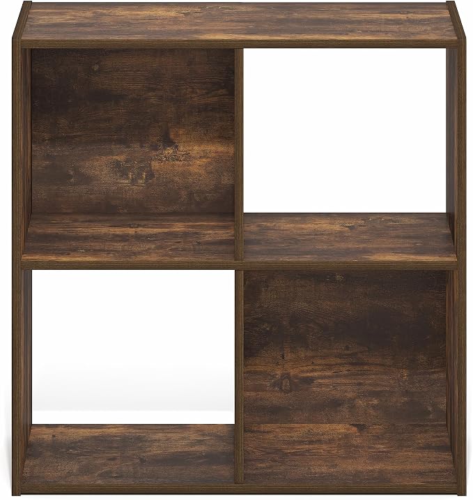 Furinno PELLI Book Shelf, 4-Cube Bookshelf with Open & Closed Back Cubes, 2 x 2 Storage Organizer Cabinet, 11.6 x 24.2 x 24.2, for Living Room, Bedroom, Home Office, Amber Pine