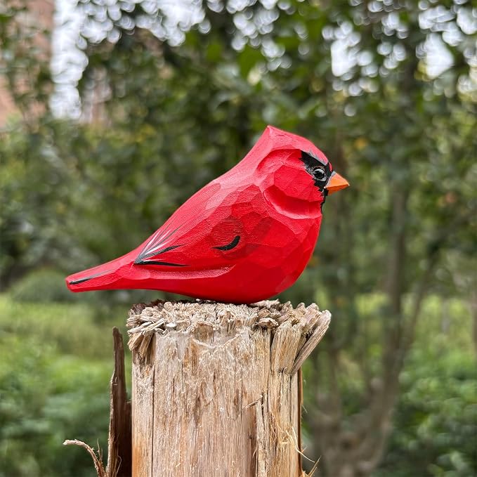 H&Zebrabro Hand Carved Bird Figurines, Hand-Painted Sculpted Wooden Birds, Wood Bird Sculptures for Home Decoration, Hand Crafted Life Like Bird Statues, Ideal Gifts for Bird Lovers (Cardinal)
