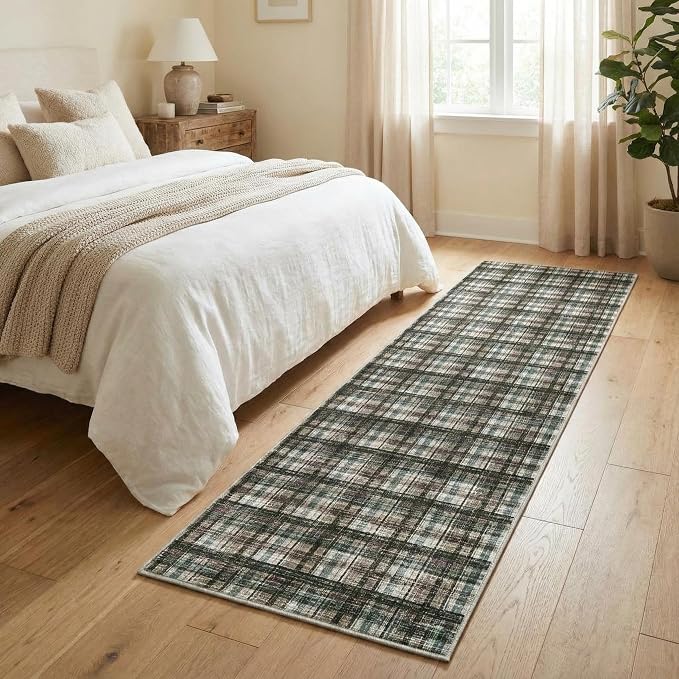 Modern Runner Rug 2x10 Non-Slip Washable Kitchen Runners, Low Pile Non-Shedding Floor Carpet, Stain Resistant Long Accent Rug for Kids Room, Bedroom Laundry Bathroom Foyer