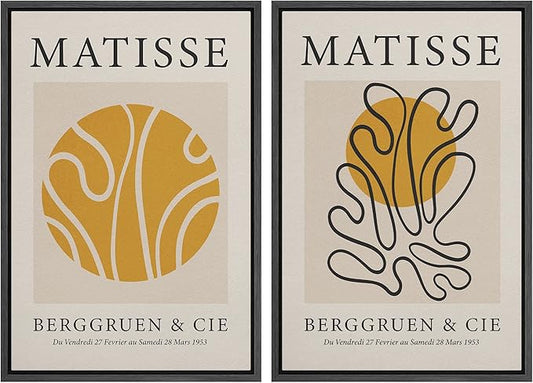 IDEA4WALL Framed Canvas Print Wall Art Set Matisse Yellow Geometric Wave Floral Collage Abstract Shapes Illustrations Modern Art Decorative for Living Room, Bedroom, Office - 16"x24"x2 Black