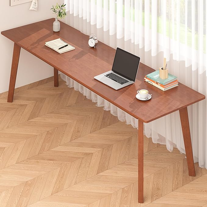 Solid Wood Desk with Large Desktop - 70.9" Mid Century Modern Executive Desks, Farmhouse Home Office Computer Desks for Two People, Writing Study Table | 2 Person Desk for Any Room-Walnut