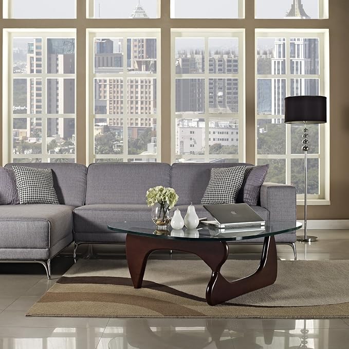EMODERN FURNITURE eMod - Noguchi Triangle Coffee Table Glass Top (Dark Walnut)