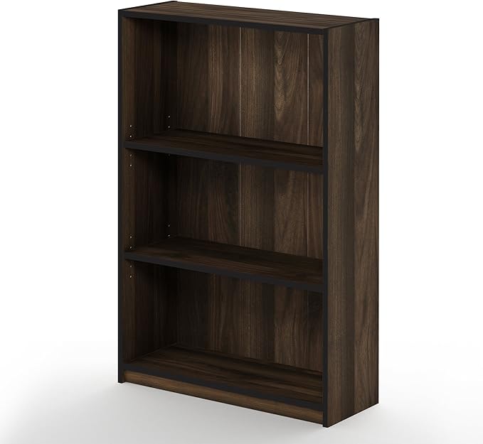 Furinno JAYA Book Shelf, 3-Tier Bookshelf, Bookcase with Adjustable Shelves, 9.5 x 24.5 x 40.3, for Organization and Storage, for Living Room, Bedroom, Home Office, Columbia Walnut