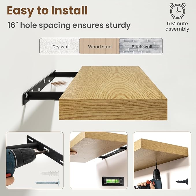Axeman Square Floating Shelves for Wall, 8" W x 8" D x 1.4" H Rustic Wooden Wall Shelves, 4 Pack Wall Mounted Floating Shelf with Invisible Brackets for Living Room, Bathroom, Kitchen, Oak Color