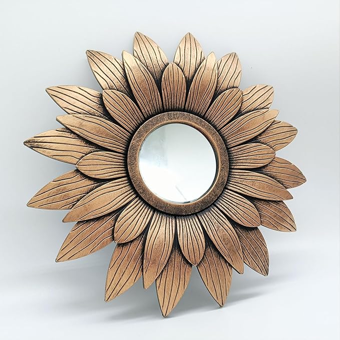 Retro Gold Mirrors for Wall Pack of 1. Round Mirrors.Sunflower Shape. Decorative Mirrors.Wall Mirrors for Decor Home Decor.Plastic Frames.Glass Mirrors.Make Old Gold Color.