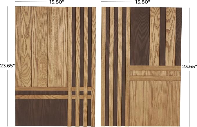 Deco 79 Wooden Geometric Home Wall Decor Carved Two-Toned Striped Wall Sculpture, Set of 2 Wall ArtW, 24" H, Brown