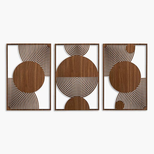 Mid Century Modern Wall Art Wood Decor, Boho Wood Wall Art in Midcentury Modern Style, Set of 3 Large Wooden Mid Century Wall Art, Home Gift