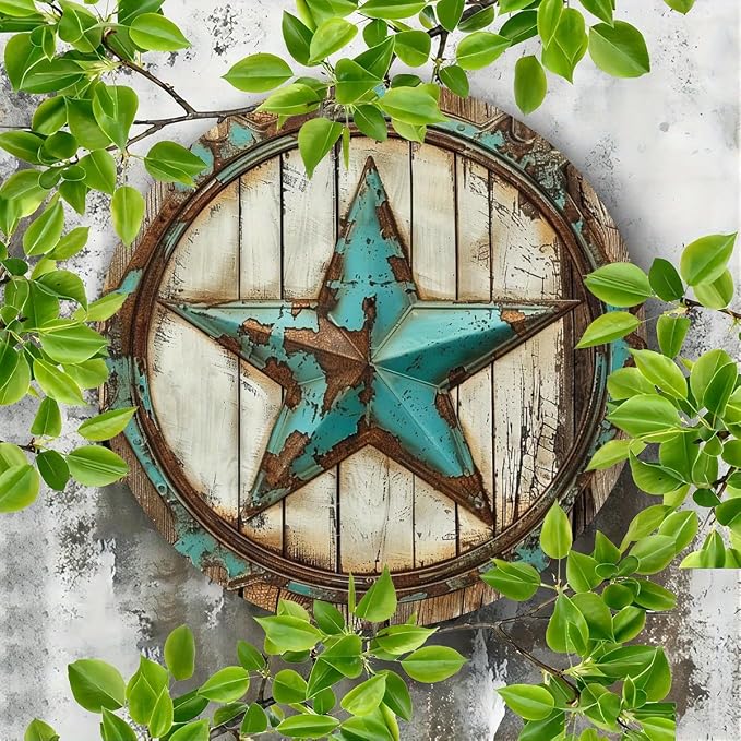 1pc Rustic Texas Star Iron Wall Art, 8" Round Metal Tin Sign, Vintage Decor, No Electricity Needed, with Ideal Gift and Scrapbooking Accessory for Home, Cafe, Apartment, Restaurant