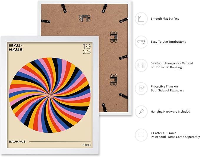 Poster Master Bauhaus Poster - Spiral Colors Print - Geometric ART - Abstract ART - Psychedelic Style - Chic Boho - Mid Century Modern - Living Room or Bedroom Decor - 11x14 White Framed