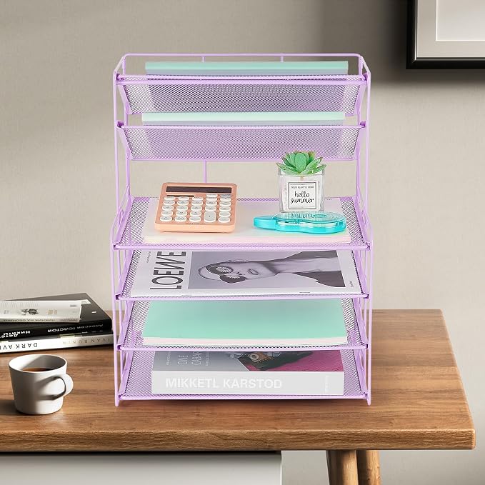 OPNICE 6-Tier Letter Tray Paper Organizer, Desk Organizers and Accessories, Desktop File Organizer, Office Desk Accessories for Office Supplies(Purple)