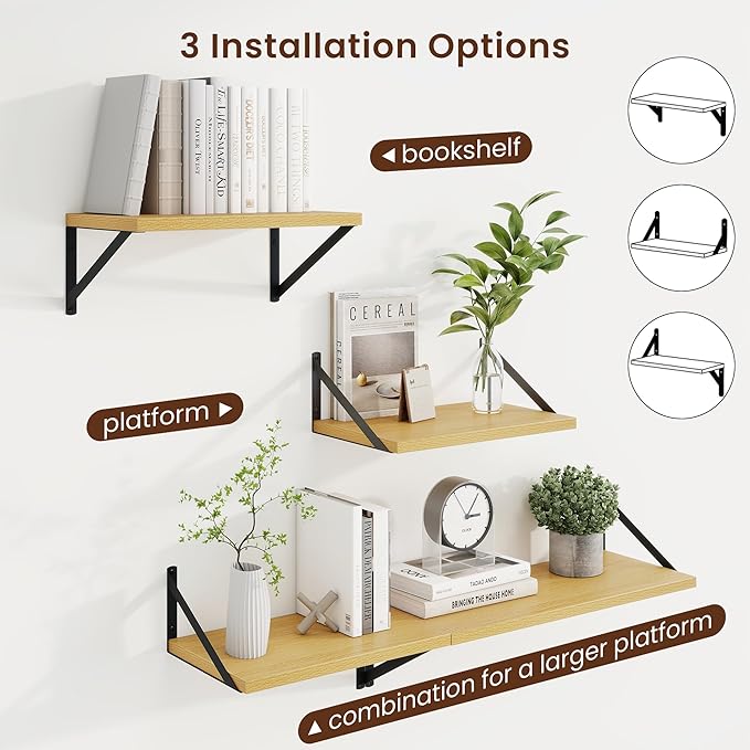 Axeman Deep Floating Shelves | 16 Inch Oak Wall Shelves Set of 2 | 10 Inch Deep Wood Floating Shelves for Wall | 16" W x 10" D Oak Shelves for Living Room Bathroom Kitchen