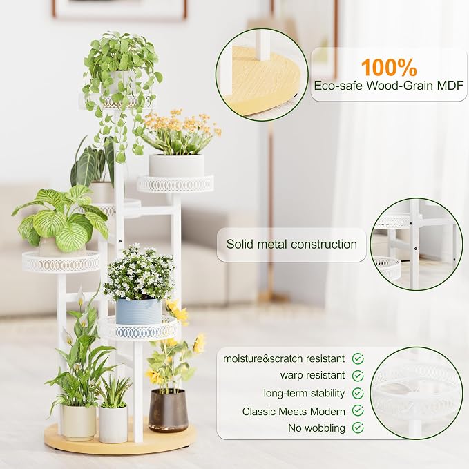 White Stand Plants, 5-Tier Metal Plant Stands for Outdoor Indoor Plants,Heavy Duty Flower Pot Stands for Multiple Plants,Decoration Display Racks for Patio Garden -WhiteFlower