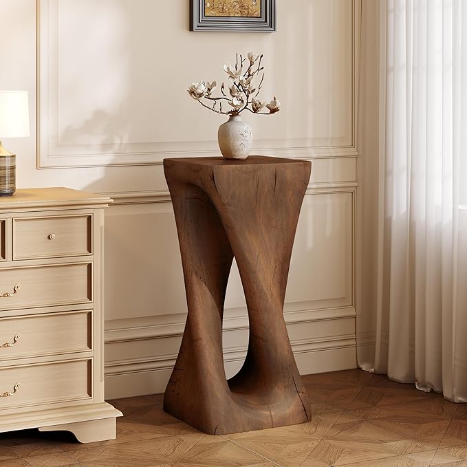 ø12.5'' Square Side Table End Table for Living Room, Modern Farmhouse Style, Magnesium Oxide & Lightweight Concrete Material for Indoor & Outdoor, No Assembly, Wood Grain, Antique Brown