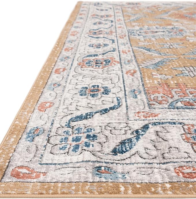 Rugs.com - Nyla Collection Rug – 6 Ft Square Mustard Yellow Stain-Resistant Area Rug – Ideal for Living Rooms, Bedrooms, and Dining Areas